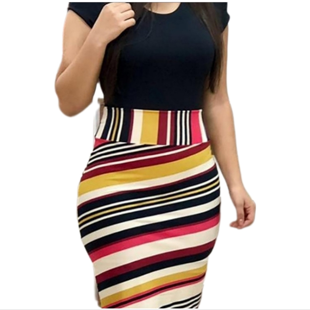 TRENDY SHORT SLEEVE O-NECK BODYCON MIDI DRESS
